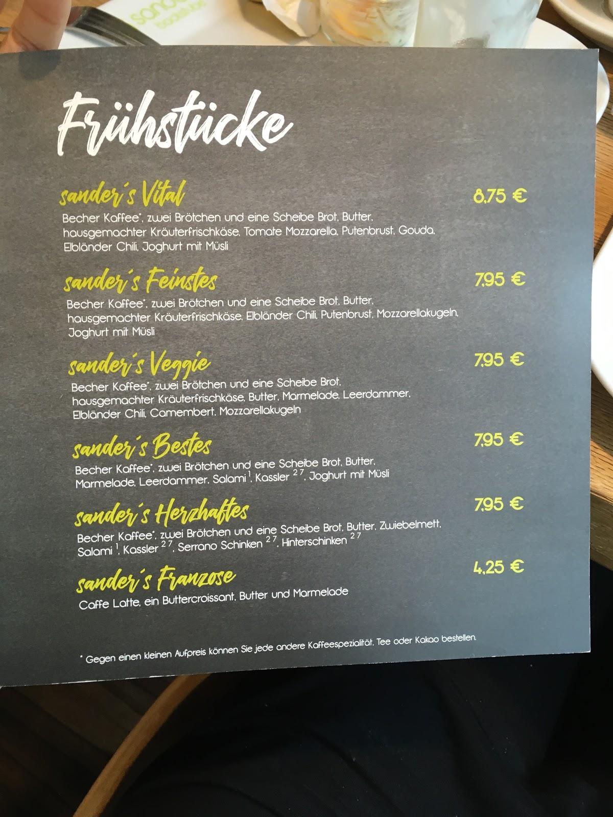 Speisekarte von sander’s backstube cafe, Braunschweig, Steinweg 9