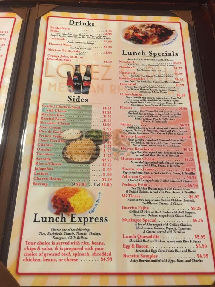 Menu at Señor Lopez Mexican Grill restaurant, Guthrie