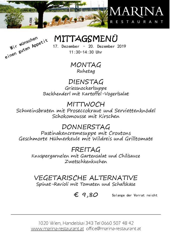 Menu at Marina Restaurant, Vienna