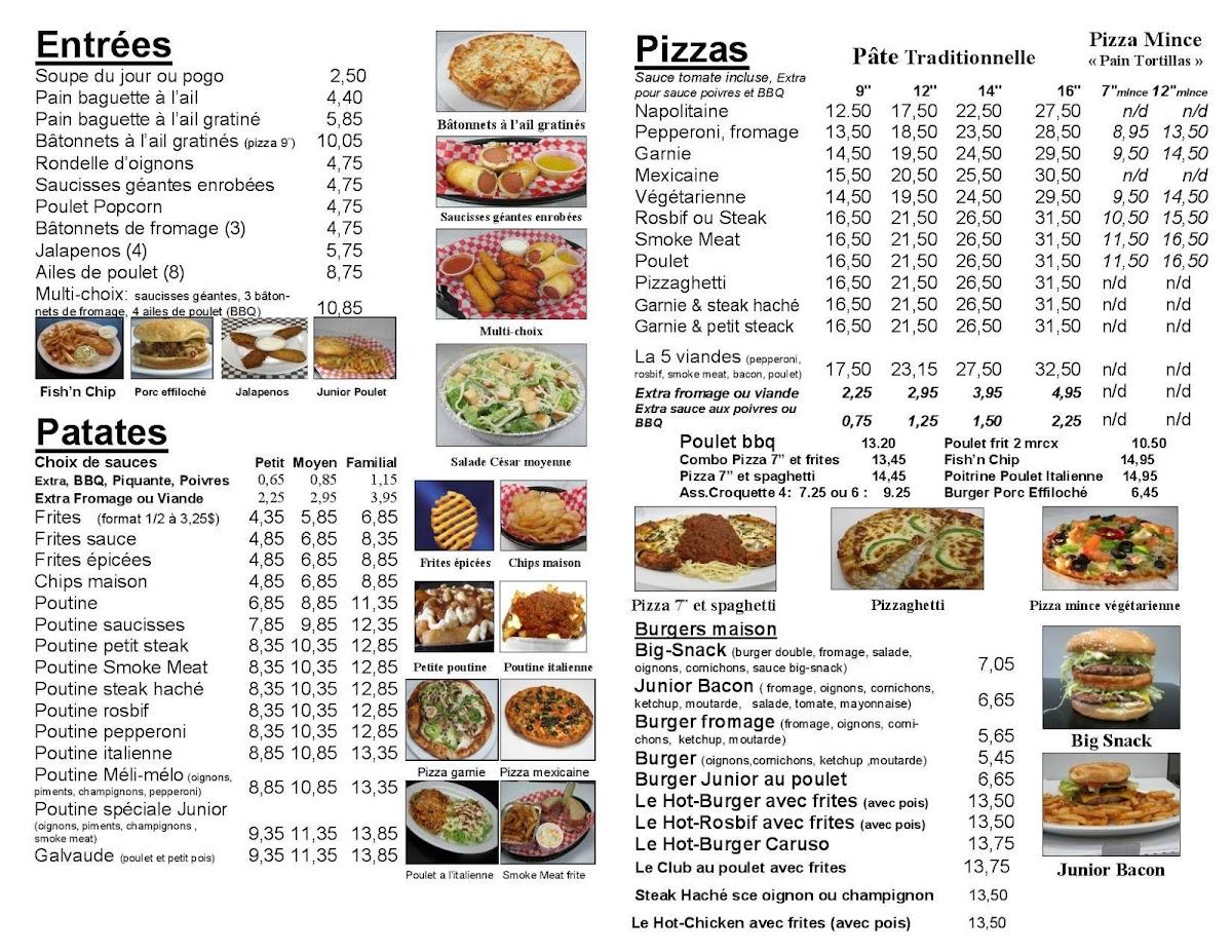 Menu at Snack chez Junior 2013 inc restaurant, Sept-Iles