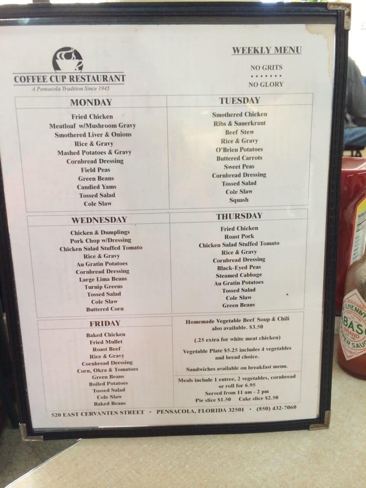 Menu at Coffee Cup Restaurant, Pensacola