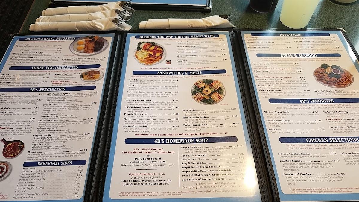 Menu at 4B's Restaurant, Missoula, 700 E Broadway St