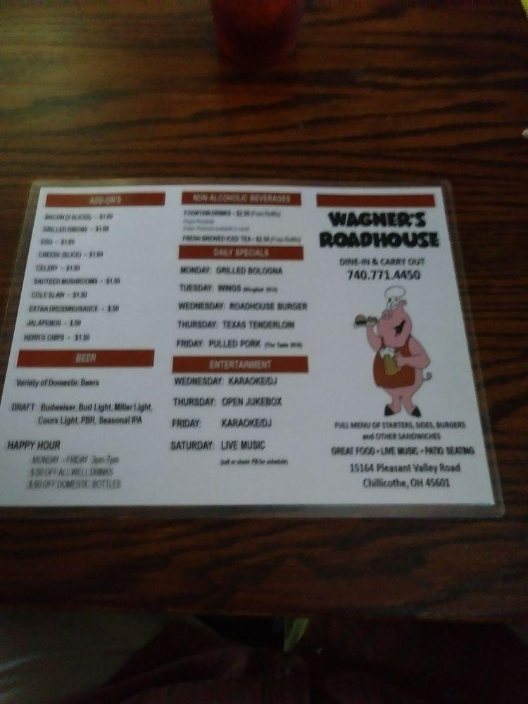 Menu at Wagners Roadhouse pub & bar, Chillicothe