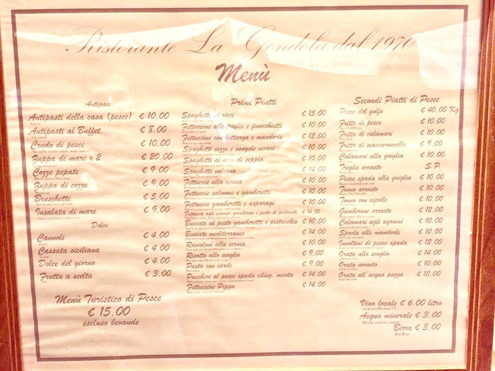 Menu da La Gondola ristorante, Palermo, Via Principe Scordia