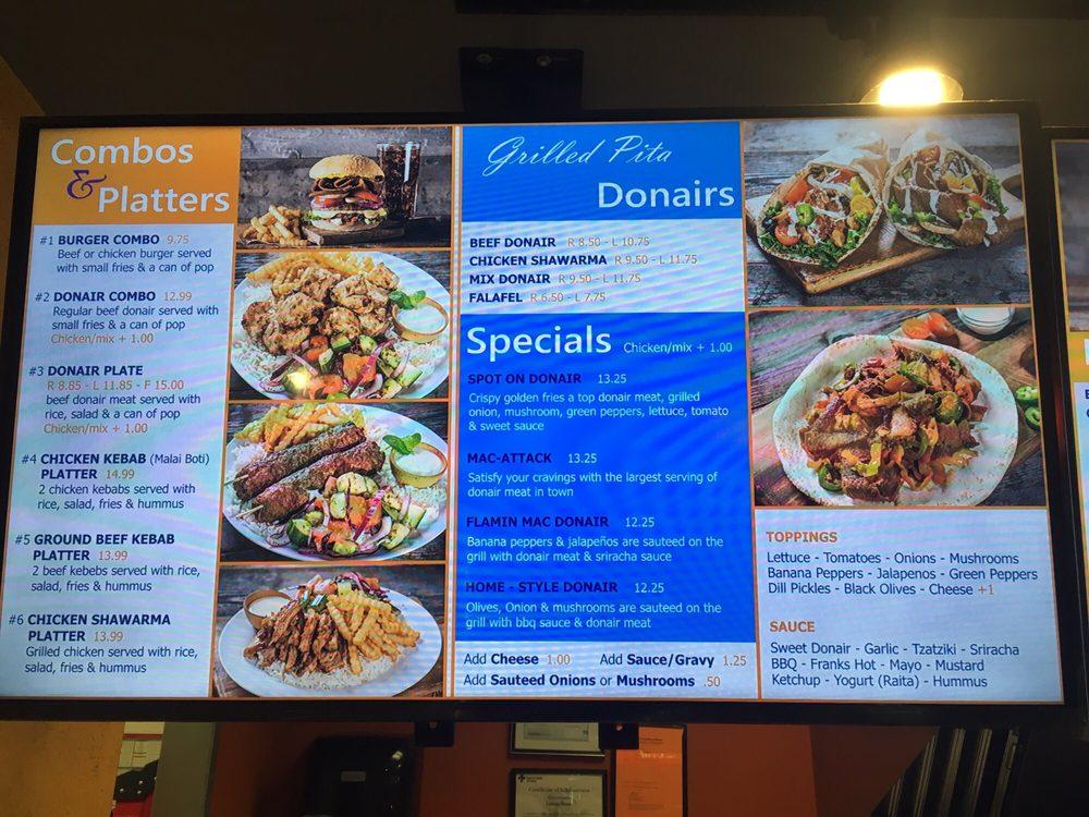 Menu at Spot On Donair & Kebab fast food, Edmonton