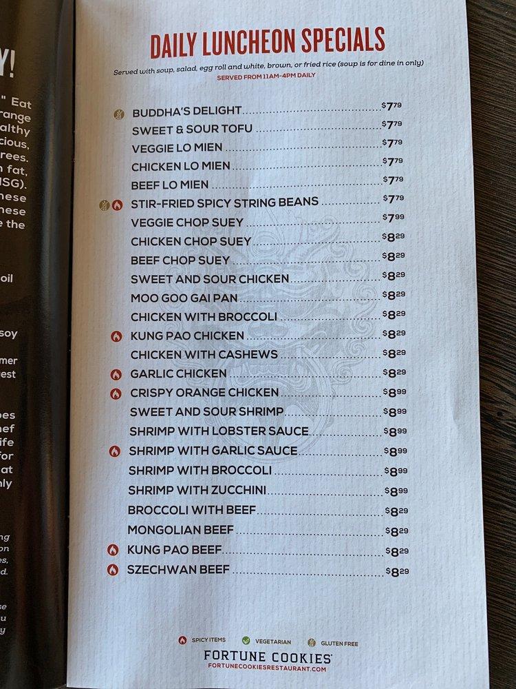Menu at Fortune Cookies Chinese Bistro restaurant, Laguna Woods