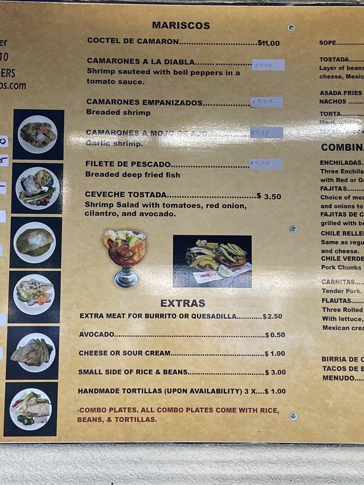 Menu at Taqueria Los Gordos restaurant, Winton
