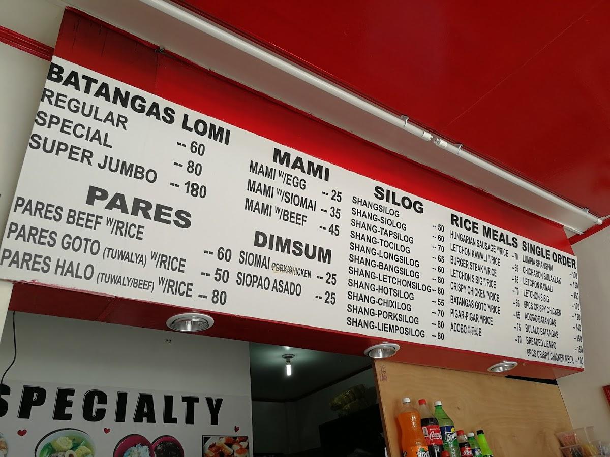 Menu at Batangas Lomi restaurant, Castillejos