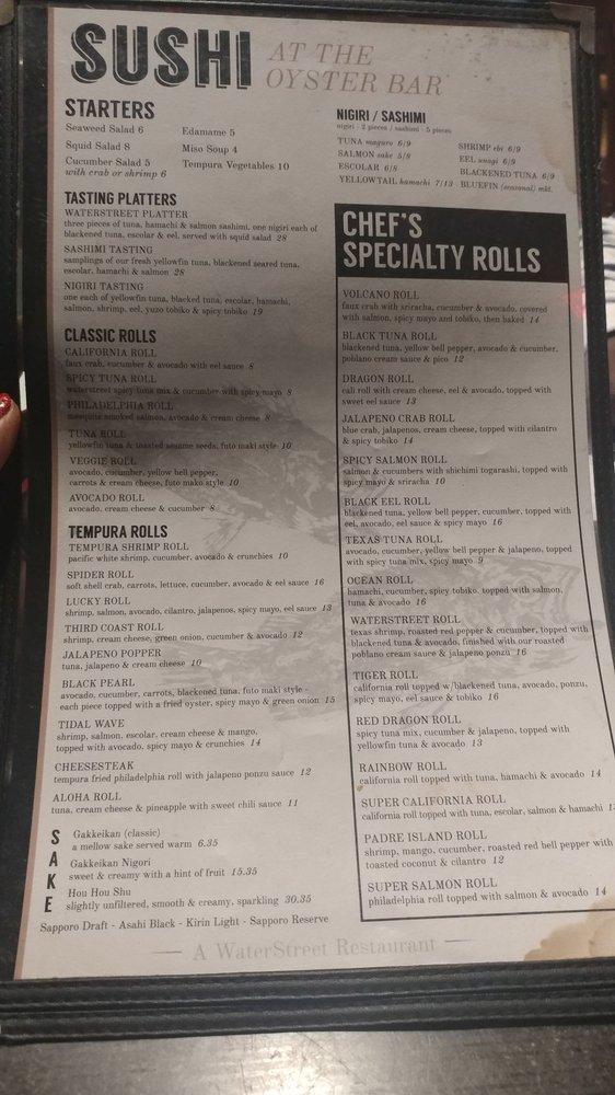 Menu at Water Street Oyster Bar, Corpus Christi