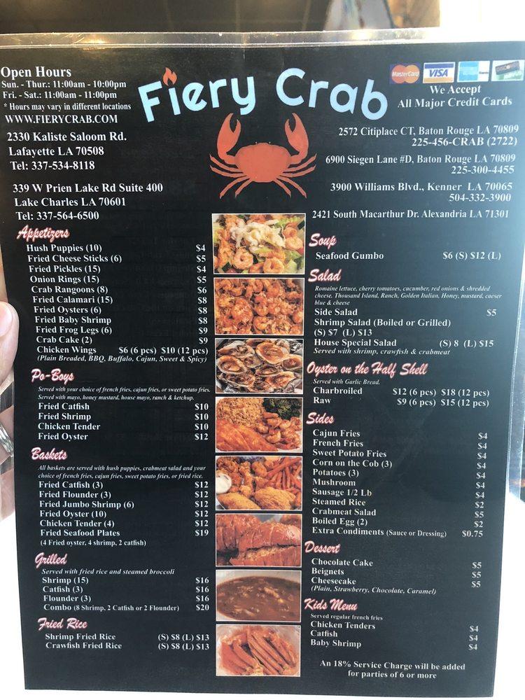 Menu at Fiery Crab Seafood Restaurant And Bar Lake Charles, Lake Charles