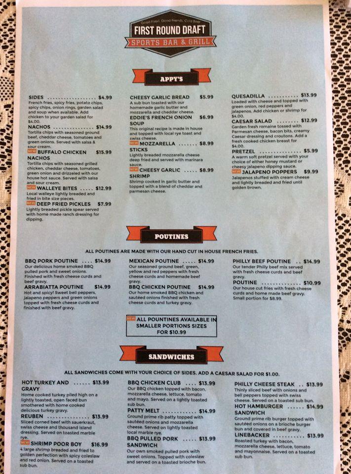 Menu at First Round Draft Sports Bar & Grill, Atikokan