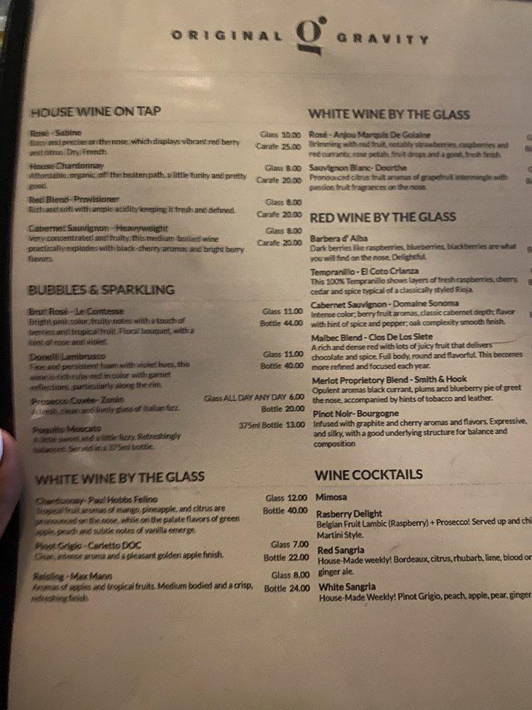 Menu at Original Gravity pub & bar, Phoenix