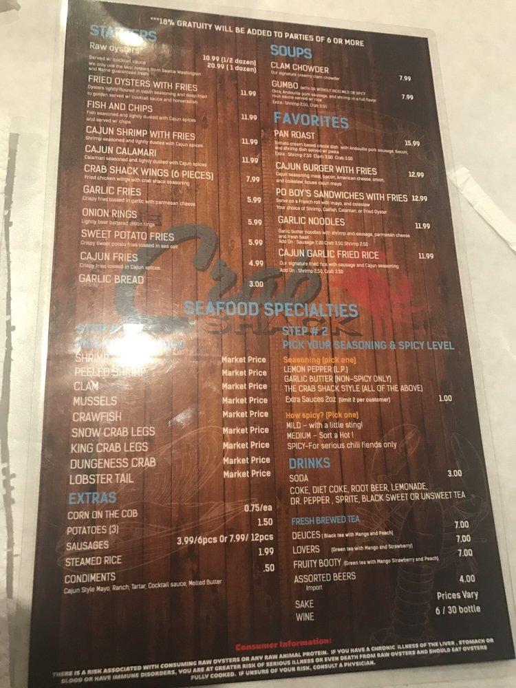 Menu at The Crab Shack, Gardena, Tozai Plaza restaurant, Gardena