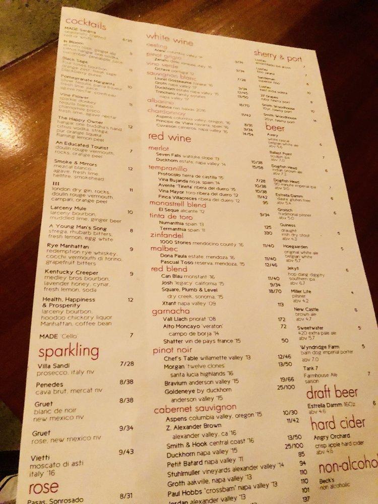 Menu at Made Kitchen & Cocktails pub & bar, Alpharetta