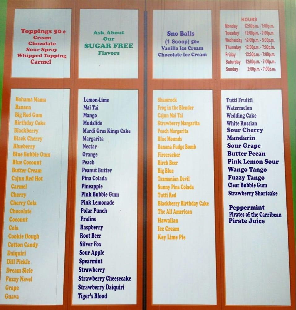 new orleans snoballs menu