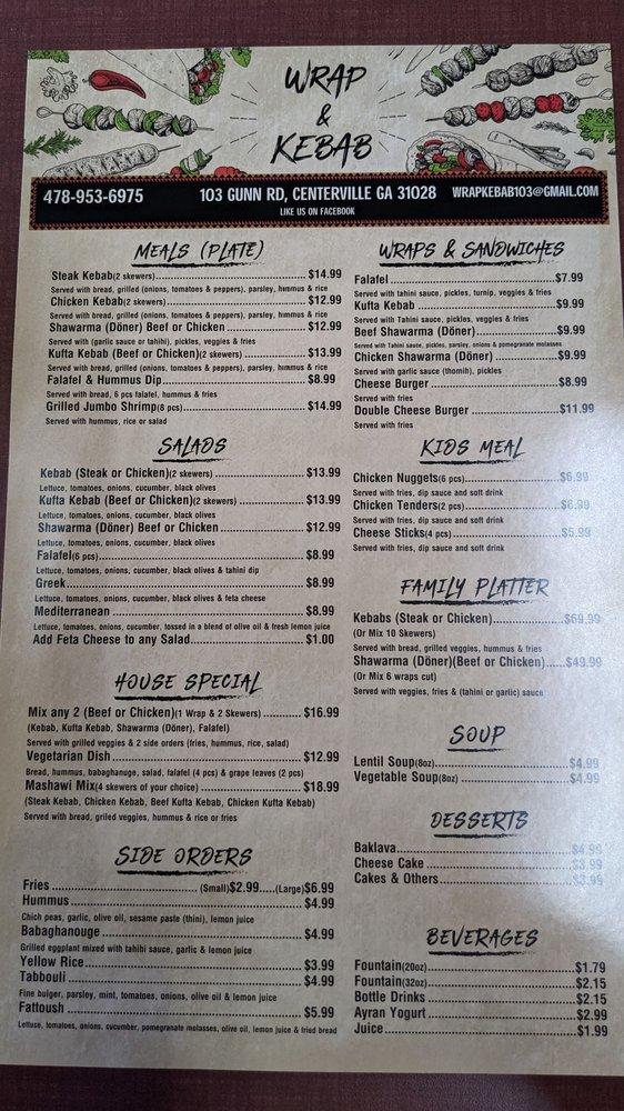 Menu at WRAP & KEBAB Restaurant & Middle Eastern Grocery, Centerville