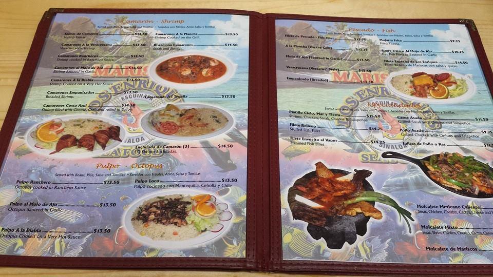 Menu at Mariscos Los Enriques restaurant, Jurupa Valley, Etiwanda Ave