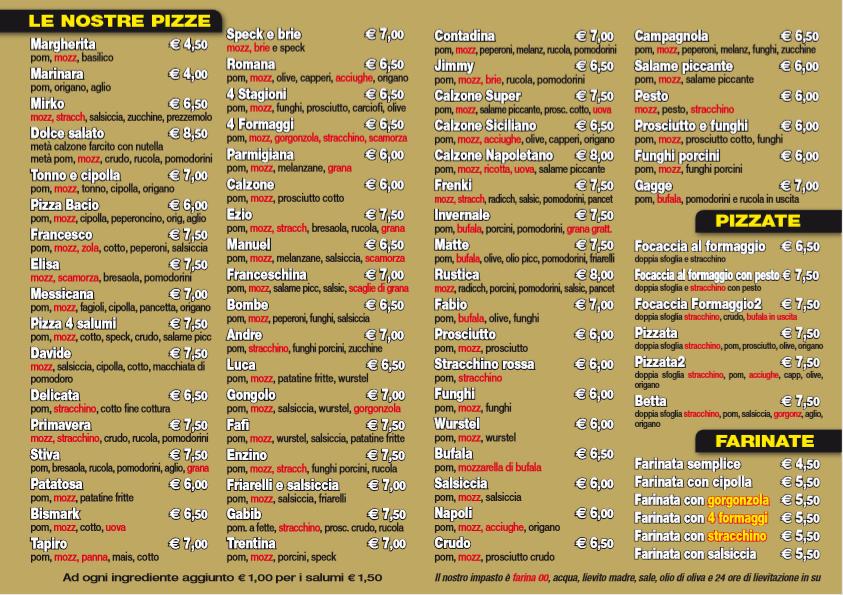 Menu di Pizzeria Il Tapiro 2 