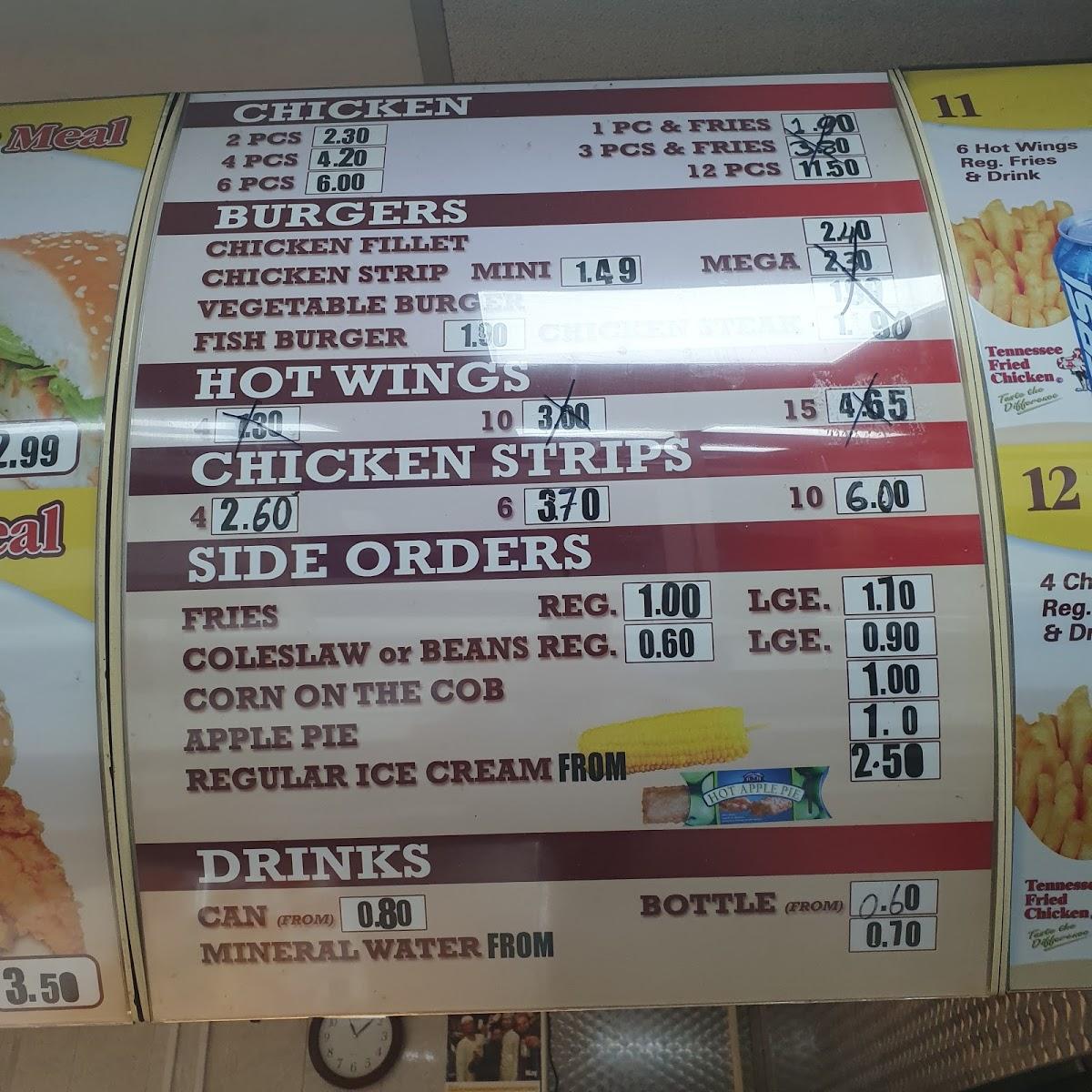 Menu at Tennessee Fried Chicken fast food Birmingham 79 Villa Rd