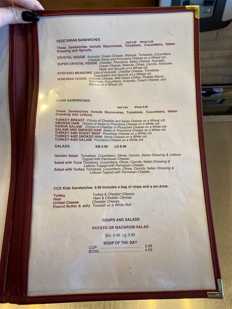 Menu at Crystal Creek Sandwich Co restaurant, Flagstaff