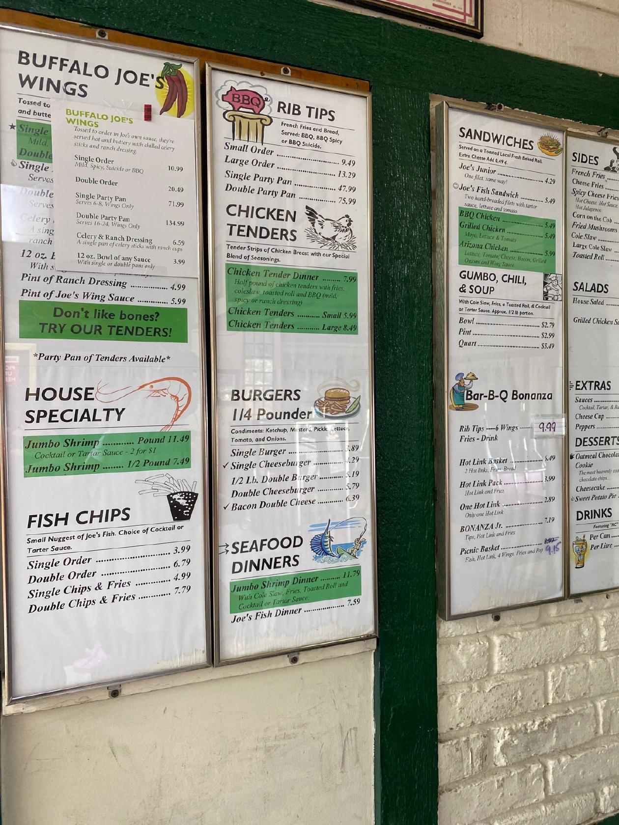 Menu at Buffalo Joe’s Howard St. restaurant, Chicago, W Howard St