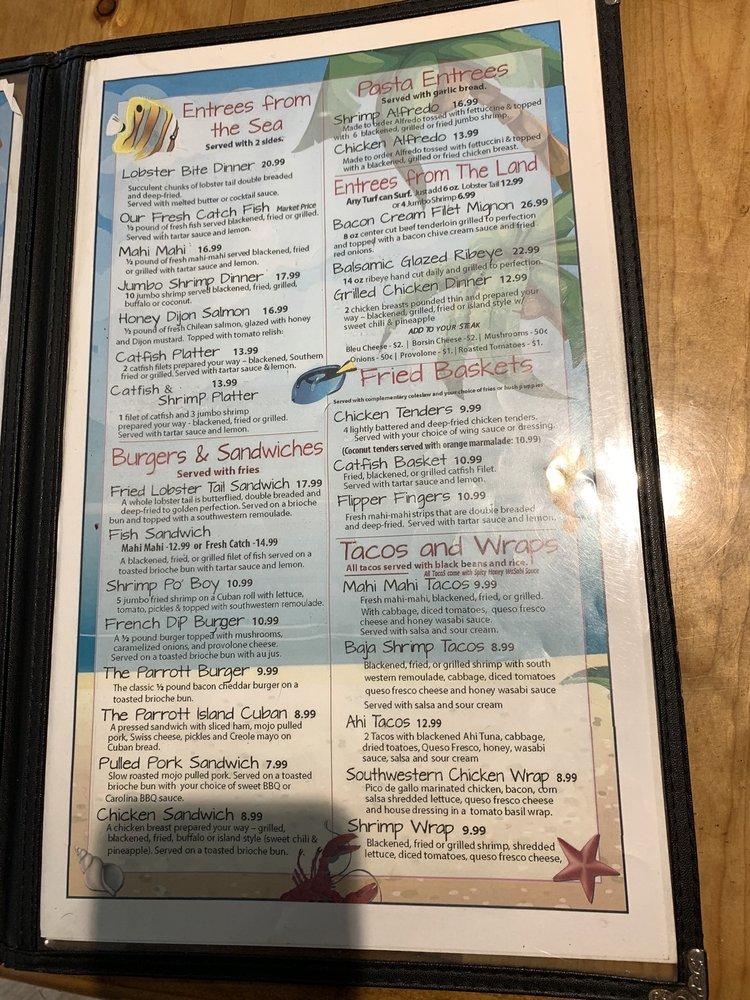 Menu at Parrott Island steakhouse, Okeechobee