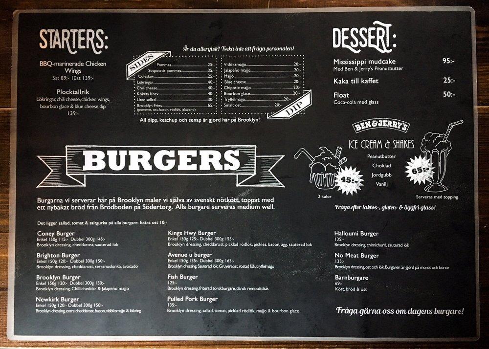 Menu at Brooklyn Visby restaurant, Visby