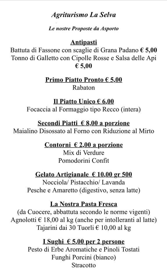 Menu Da Agriturismo La Selva Ristorante, Montaldo Bormida