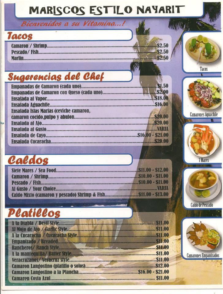 Menu at Rincon De Guayabitos restaurant, East Los Angeles, 735 S ...