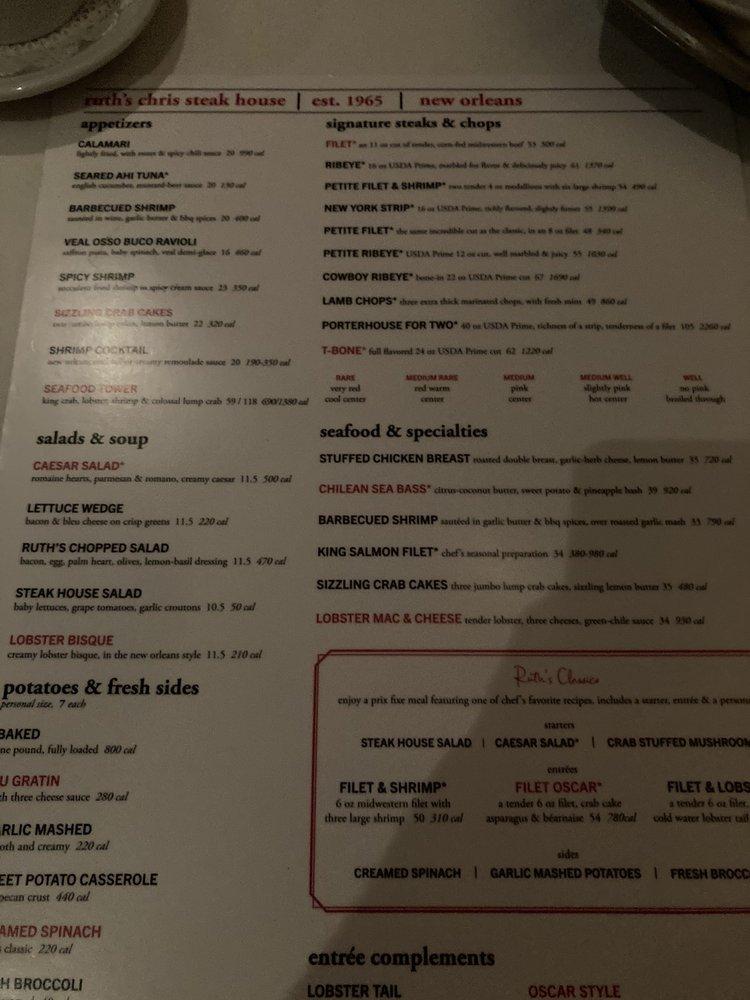 Menu at Ruth's Chris Steak House pub & bar, Greensboro