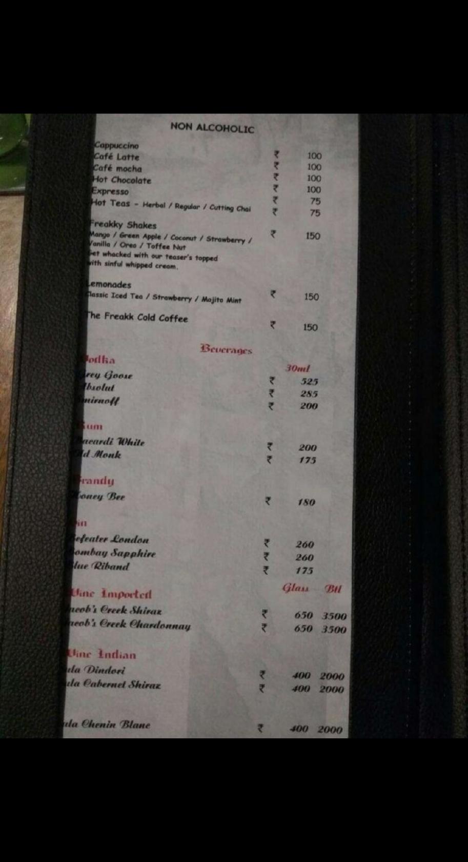 Menu at Bougainvillea, Nagpur