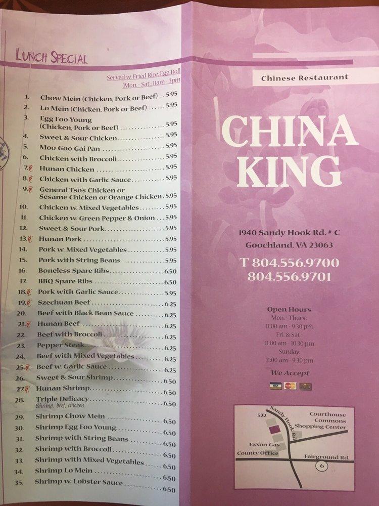 Menu at China King Restaurant, Goochland