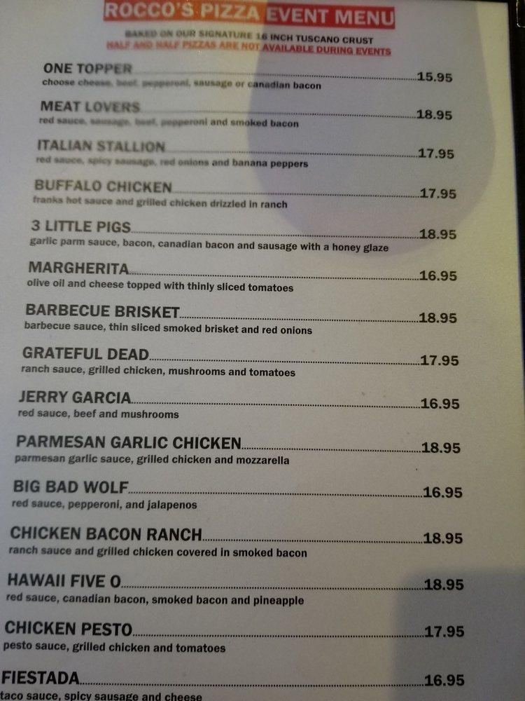 Menu at Rocco’s pizza and cantina pizzeria, Omaha