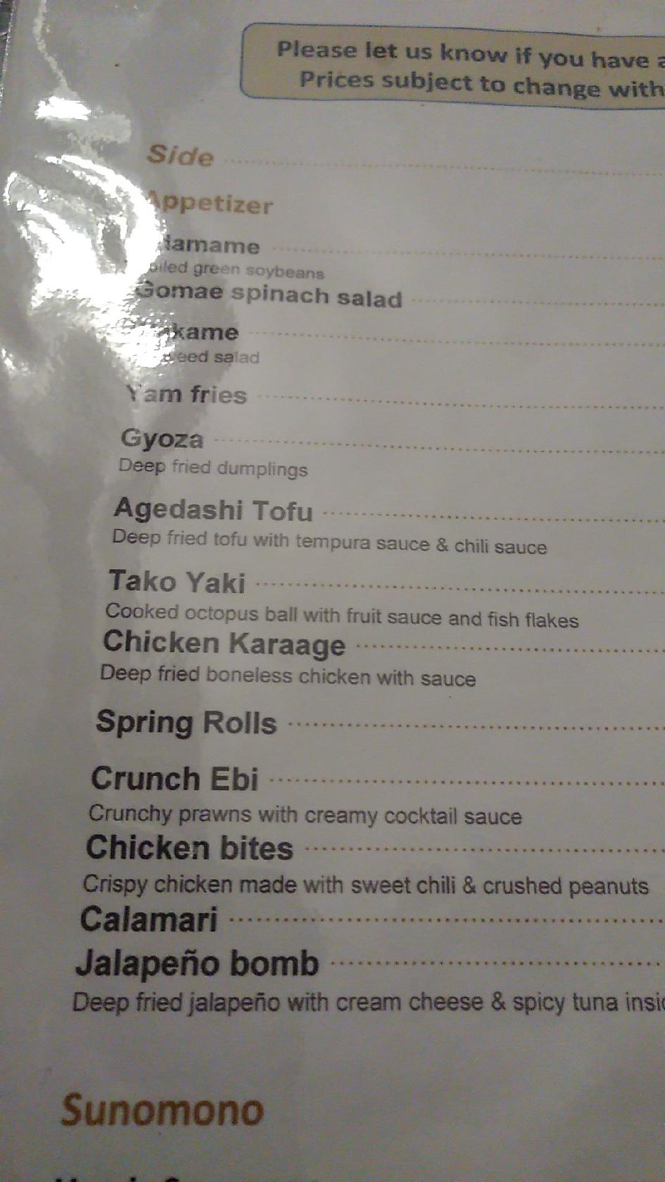 Menu at Sushi Ocean Dream restaurant, Grand Forks