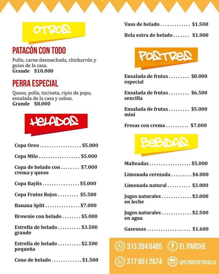 Menu at El Parche restaurant, Trujillo