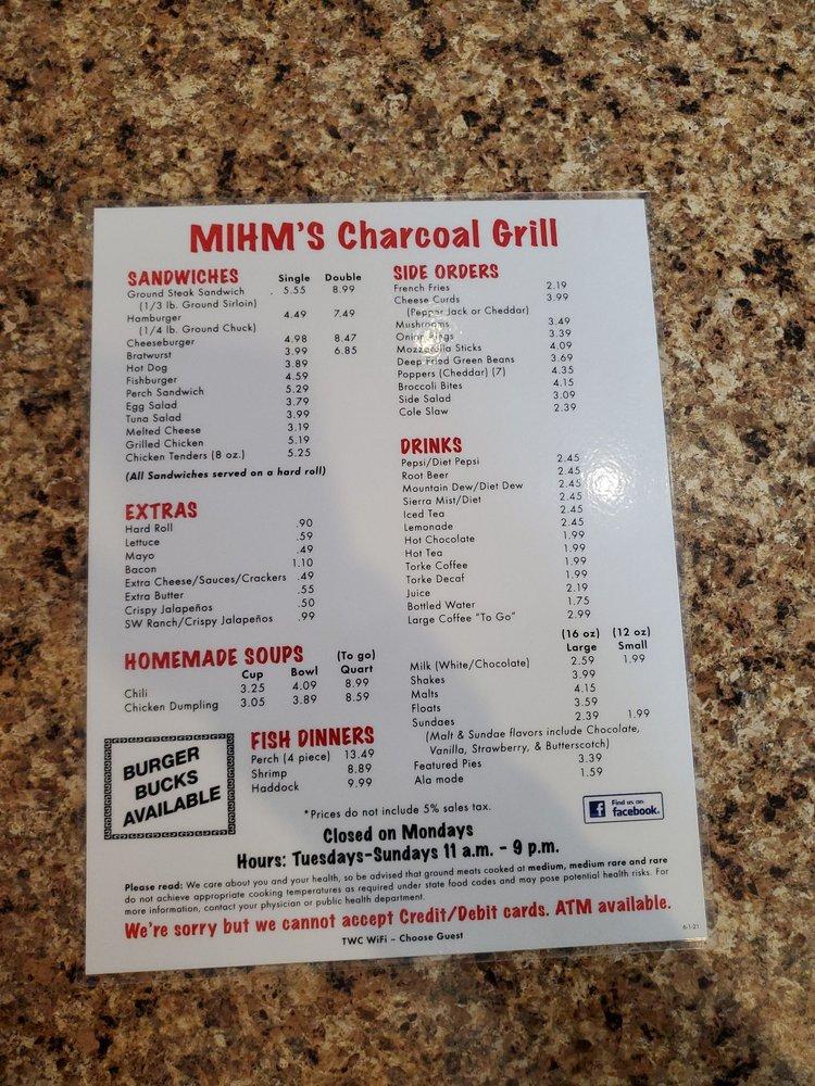 Menu at Mihm's Charcoal Grill desserts, Menasha