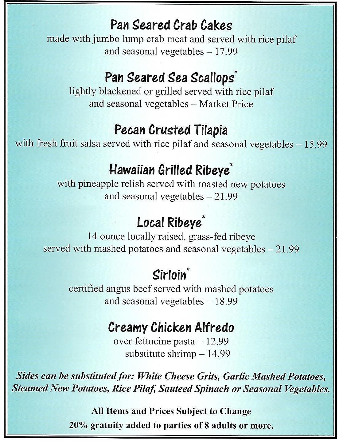Menu at The Docks steakhouse, Scottsboro, Ed Hembree Dr