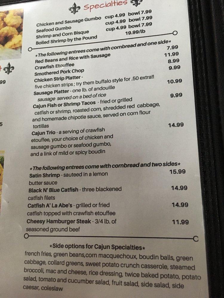 Menu at Abe's Cajun Market restaurant, Houston