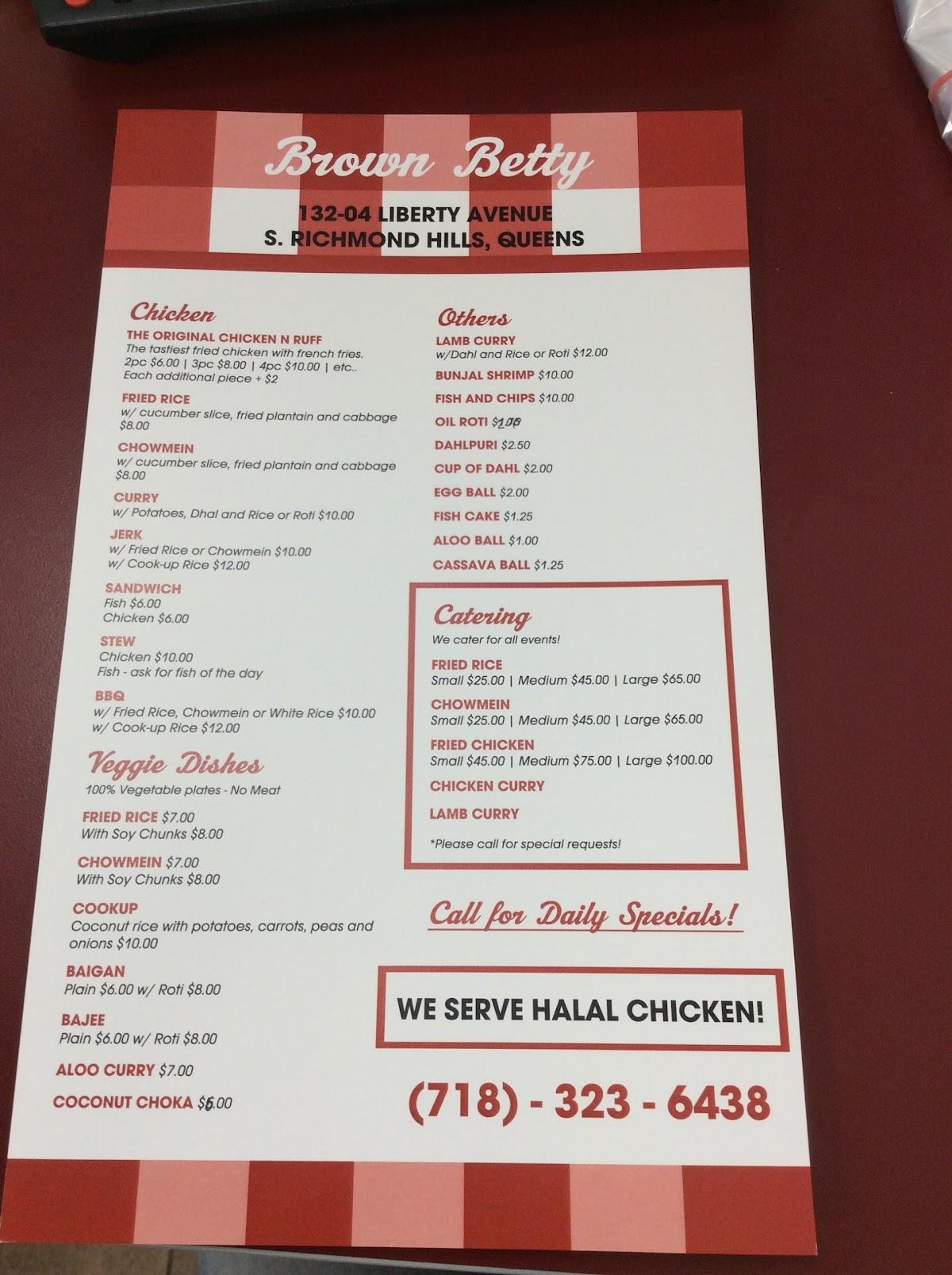 Menu at Brown Betty restaurant, New York City, 13204 Liberty Ave