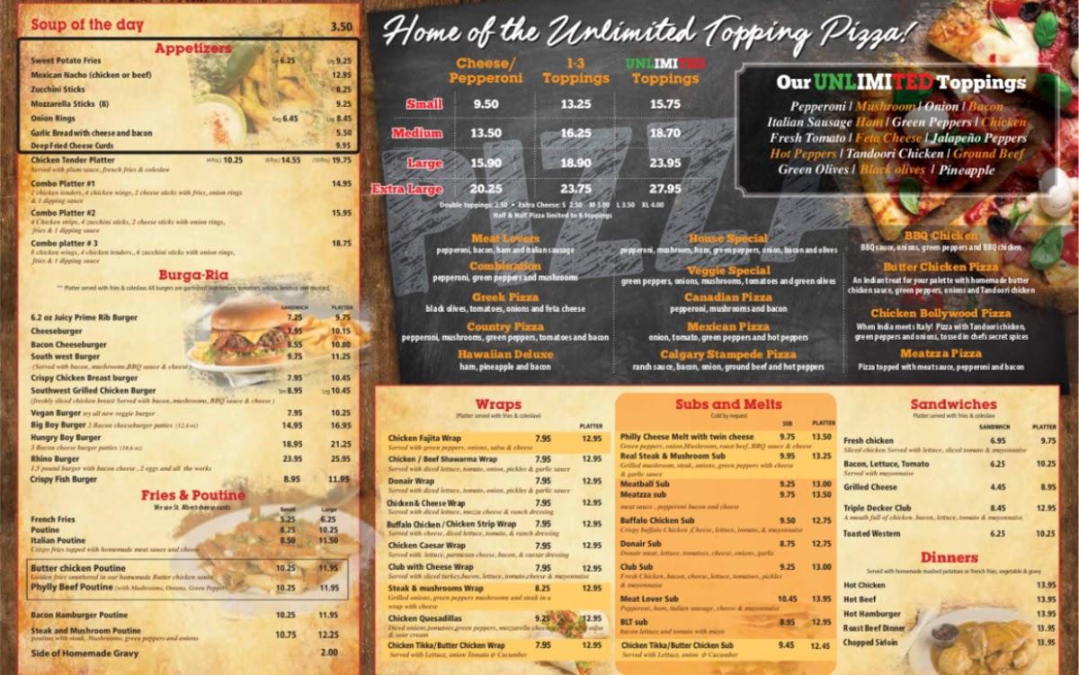 Menu at Eataria Unlimited pizzeria, Carleton Place