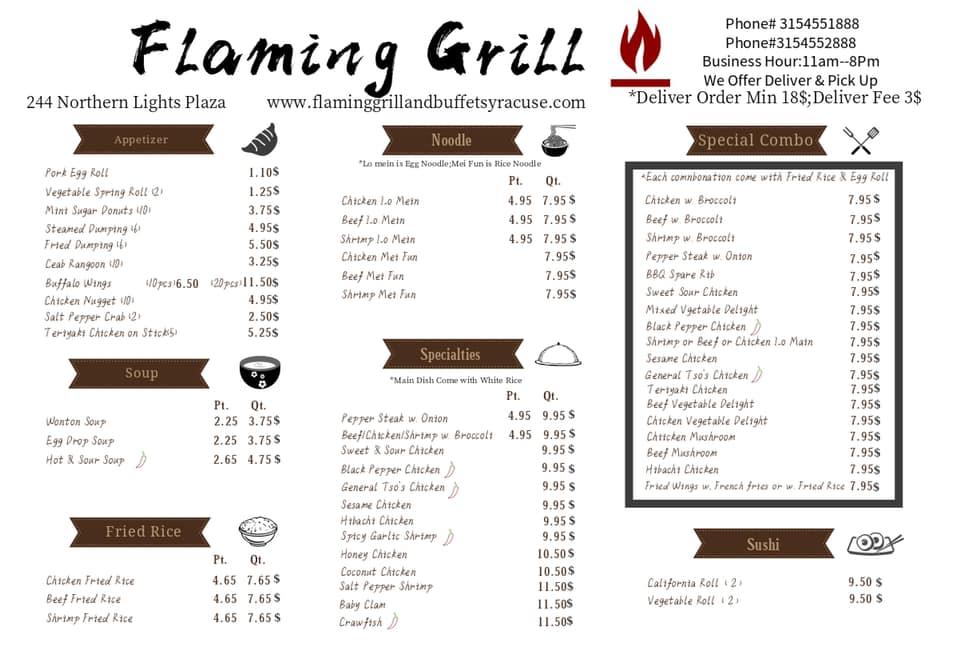 flaming grill buffet menu