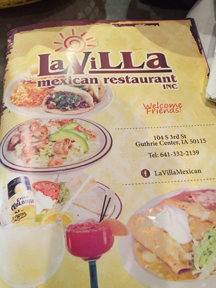 Menu at La Villa restaurant, Guthrie Center