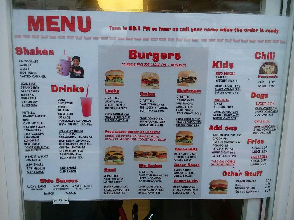 Menu at Lucky's Drive-In restaurant, Tacoma