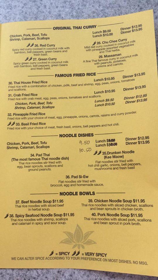 Menu at Thai House Restaurant, Saint Albans City, 333 Swanton Rd