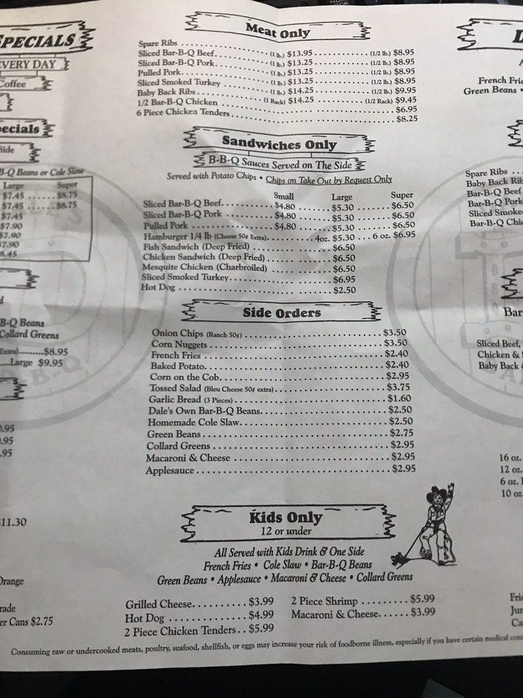 Menu at Dale's BBQ South, Fort Pierce