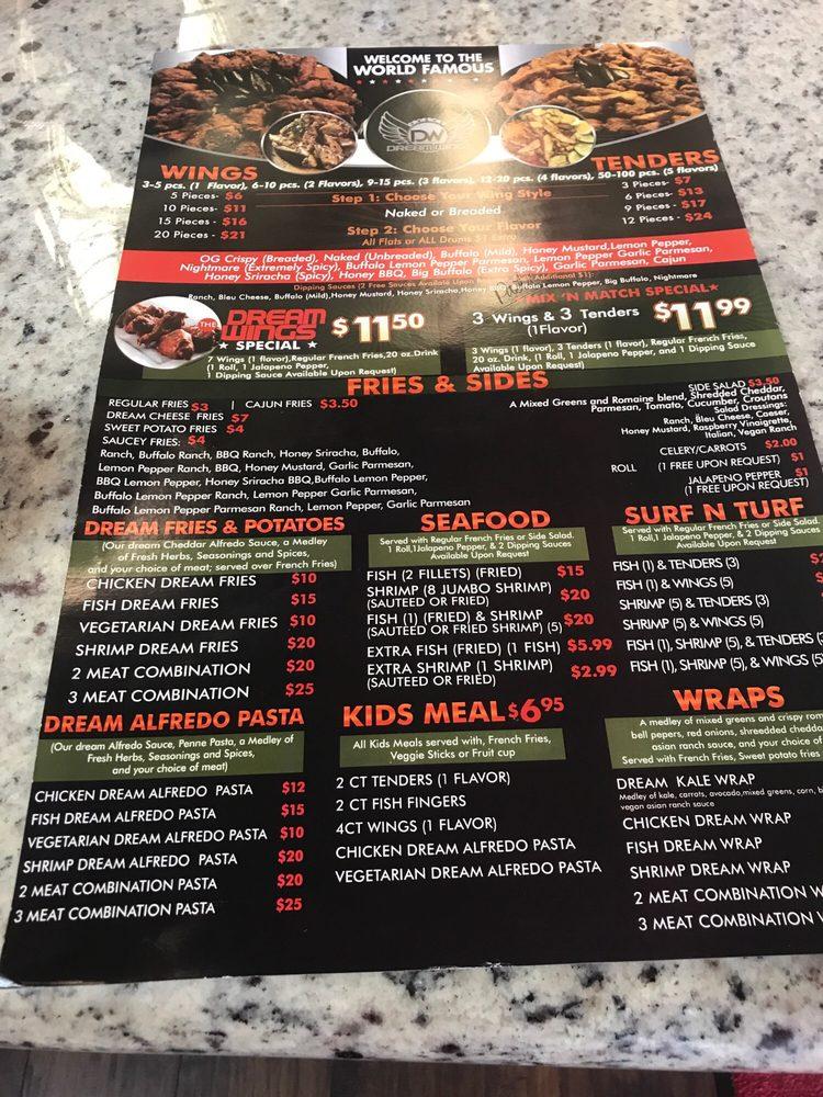 Menu at Dream Wings restaurant, Houston, Ella Blvd