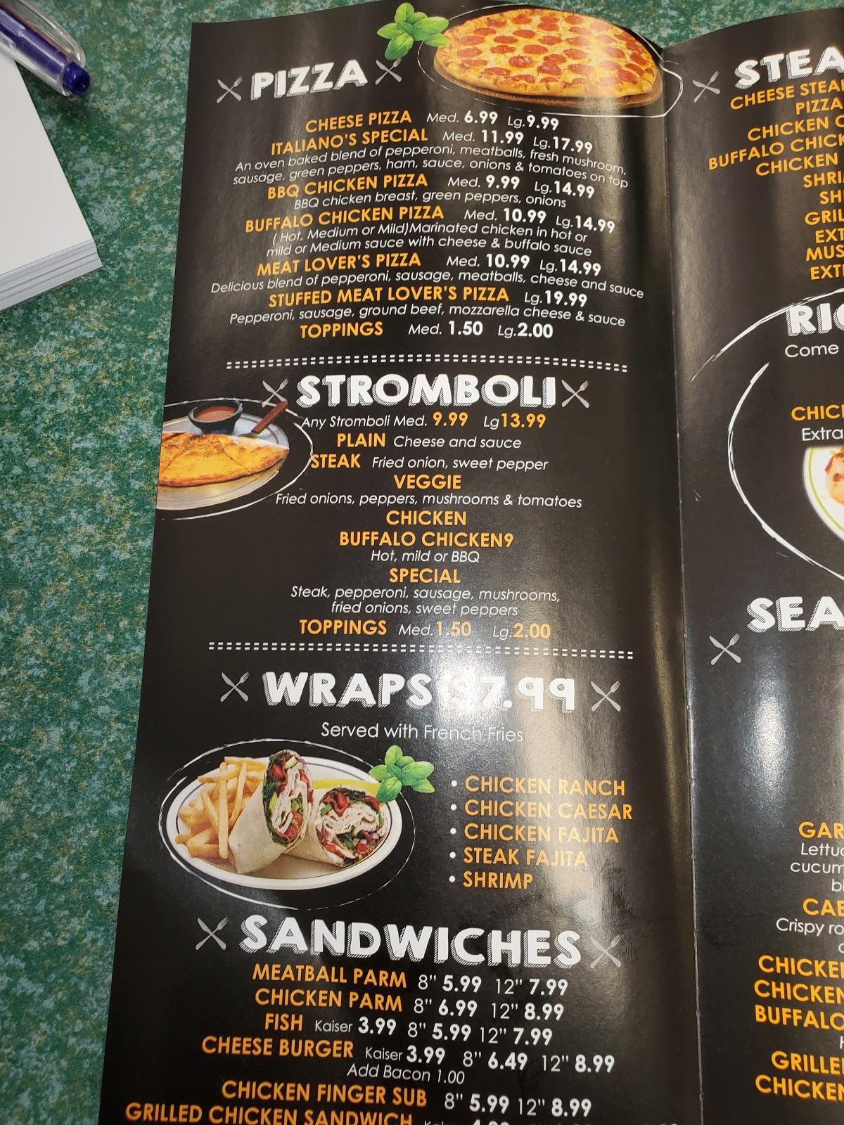 Menu at Italiano's pizza and wings, and fried chicken pizzeria