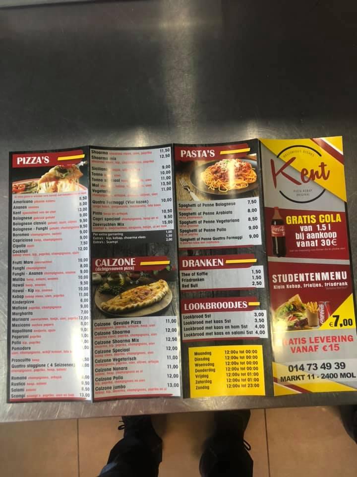 Menu au Kent Pizza & Kebab, Mol