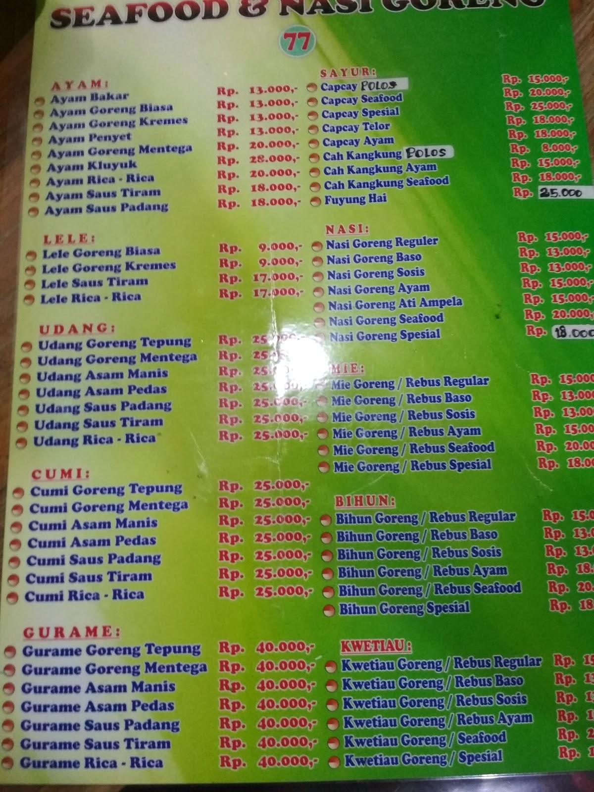 Menu At Seafood 77 Nasi Goreng Seafood Restaurant Bekasi Regency