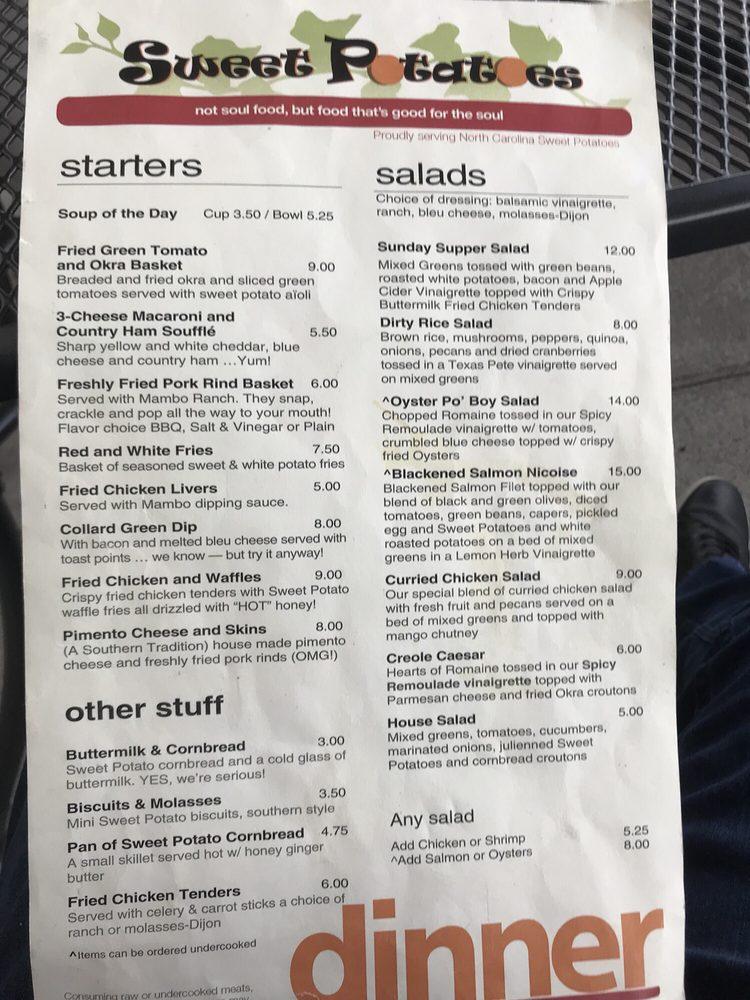 Menu at Sweet Potatoes restaurant, WinstonSalem
